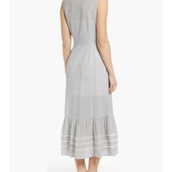 Caslon Striped Cotton Midi Dress Gray White Sleeveless Ruffle Summer M coastal - Picture 2 of 9